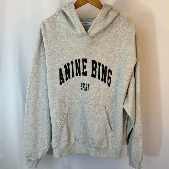 Anine Bing Harvey oversized grey hoodie with black logo. Size M. 100% cotton. - Picture 5 of 9